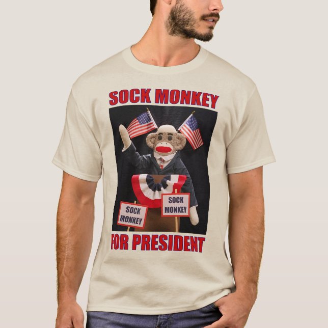 Sock monkey för president färgad t shirt (Framsida)