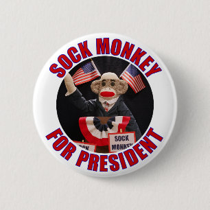 Sock monkey för president knäppas knapp