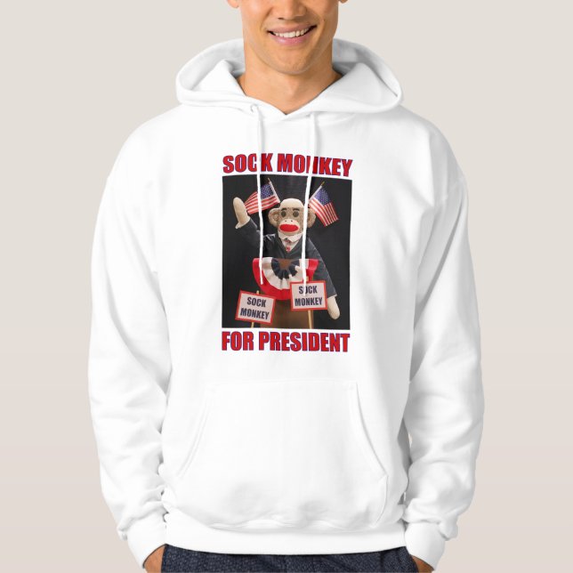 Sock monkey för president vitt hoodie (Framsida)