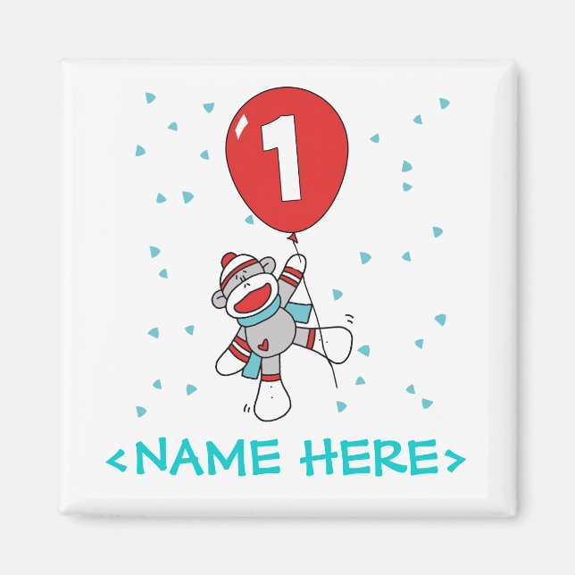 Sock monkey första födelsedag magnet (Framsidan)