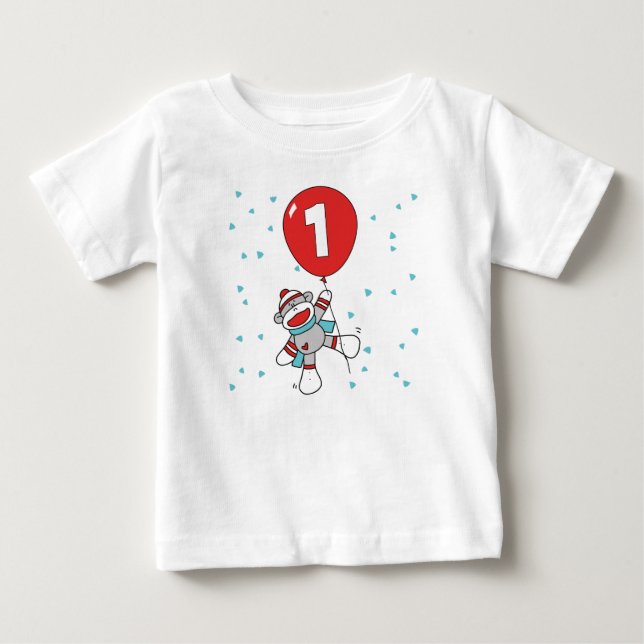 Sock monkey första födelsedag tee shirt (Framsida)
