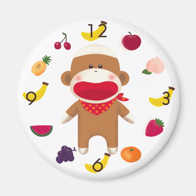 Sock monkey Fruit Basket Magnet (Framsidan)