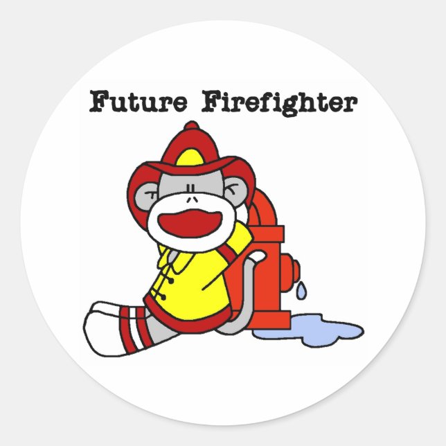 Sock monkey Future Firefighter Runt Klistermärke (Framsida)