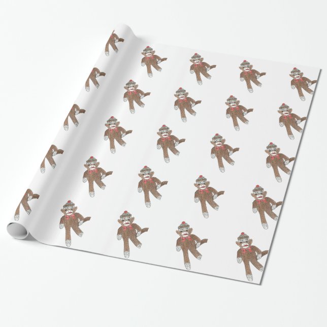 Sock monkey Gift Wrap Presentpapper (Utrullad)