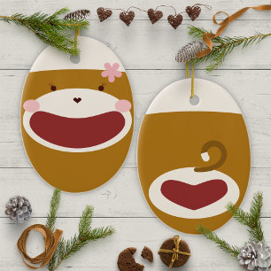 Sock monkey Girl Julgran Julgransprydnad Keramik