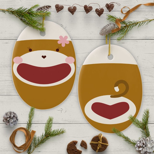 Sock monkey Girl Julgran Julgransprydnad Keramik (Skapare uppladdad)