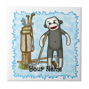 Sock monkey Golfer golf Kakelplatta
