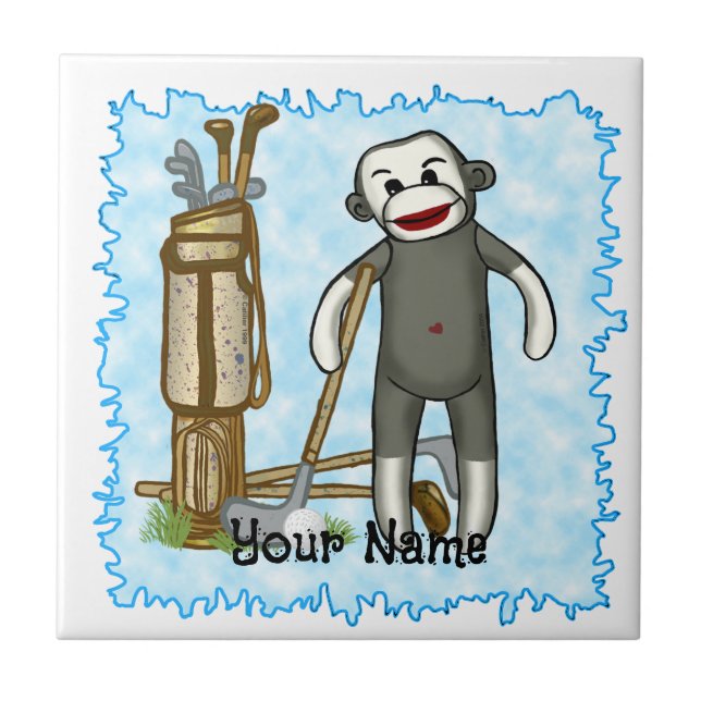 Sock monkey Golfer golf Kakelplatta (Framsidan)