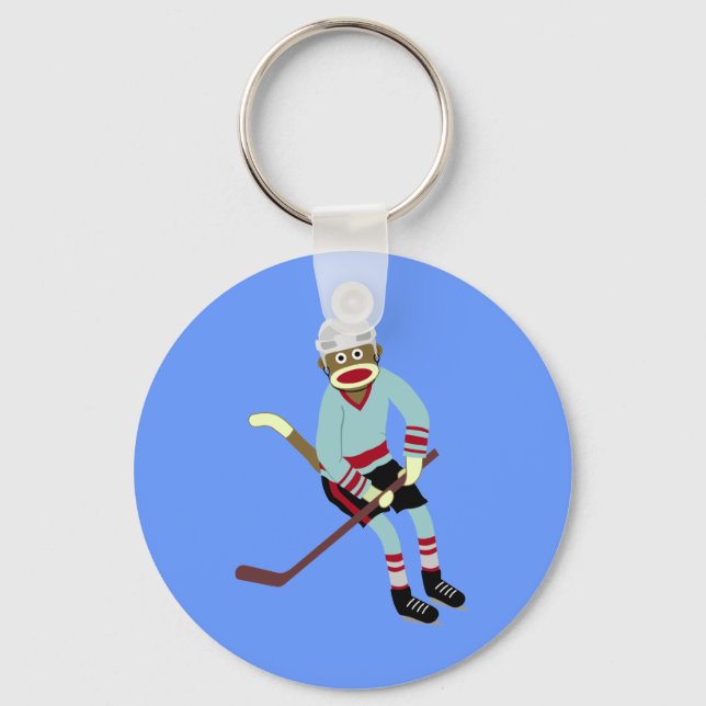 Sock monkey Hockey Player Nyckelring (Framsida)
