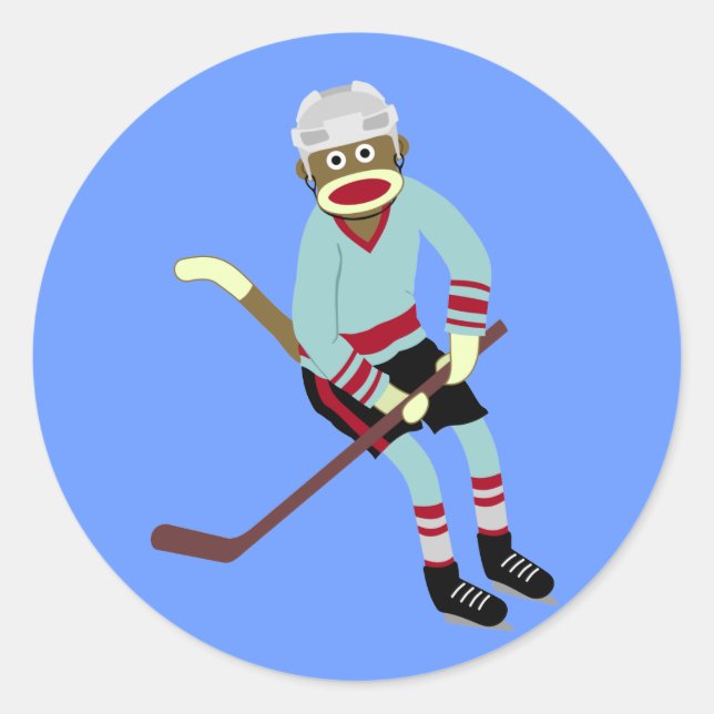 Sock monkey Hockey Player Runt Klistermärke (Framsida)