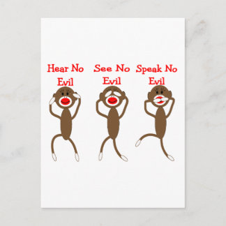 sock monkey—HÖRT, Tala, se INGET EVIL Vykort