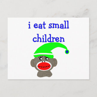 sock monkey ’I EAT SMALL CHILDREN’ Vykort