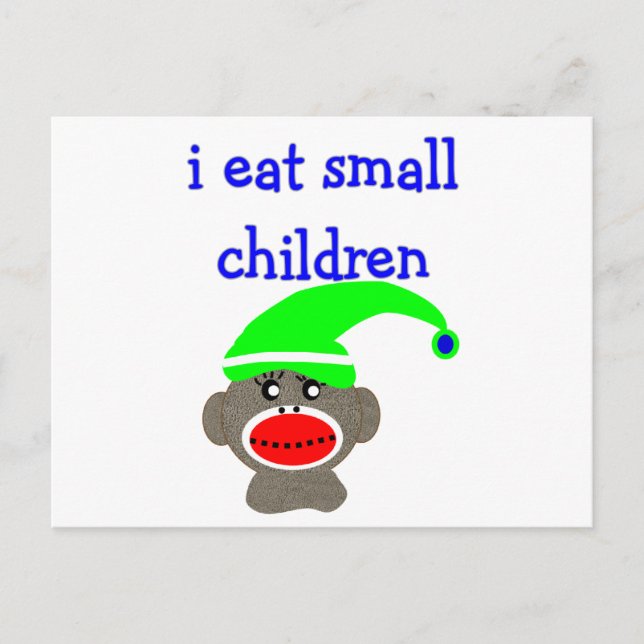 sock monkey ’I EAT SMALL CHILDREN’ Vykort (Framsida)