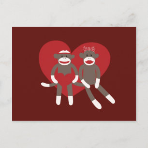 Sock monkey i Kärlek Hearts Alla hjärtans dagskorg Helg Vykort