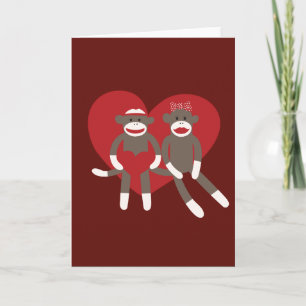 Sock monkey i Kärlek Hearts Alla hjärtans dagskorg Helgkort