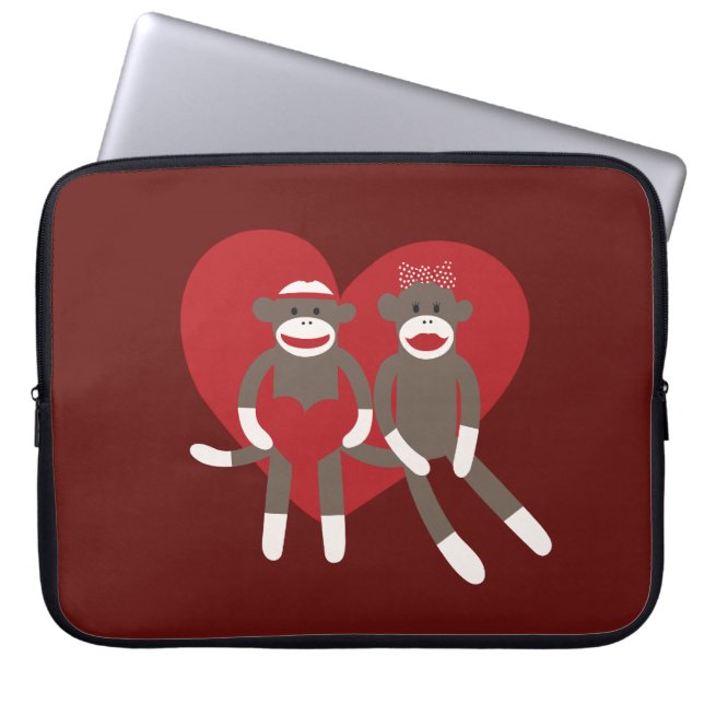 sock monkey i Kärlek Hearts Alla hjärtans dagskorg Laptop Fodral (Framsidan)