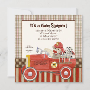 Sock monkey, inbjudan till Lastbil Boy Baby Shower