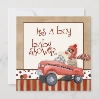 Sock monkey, inbjudan till pojkbabyskor