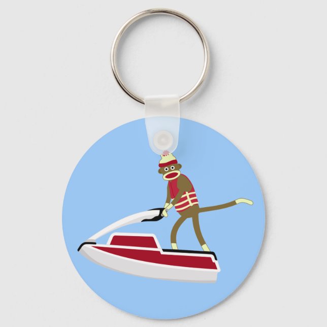 Sock monkey Jetski Nyckelring (Framsida)