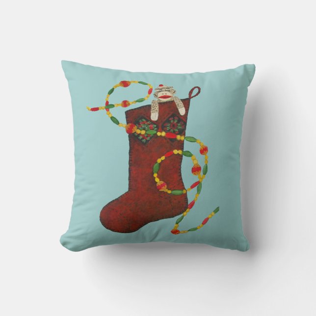 Sock monkey-jul Amerikanska MoJo Pillow Kudde (Framsida)