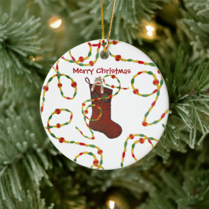 sock monkey jul  julgransprydnad keramik