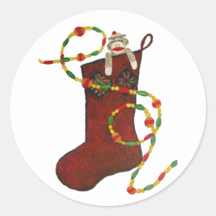 Sock monkey-julklapp runt klistermärke