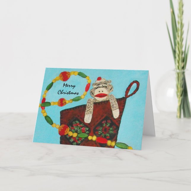 Sock monkey julkort helgkort (Framsida)