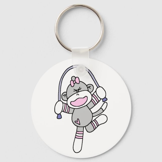 Sock monkey Jumping Rope Nyckelring (Framsida)