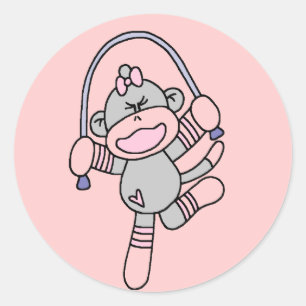 Sock monkey Jumping Rope Tshirts and Gifts Runt Klistermärke