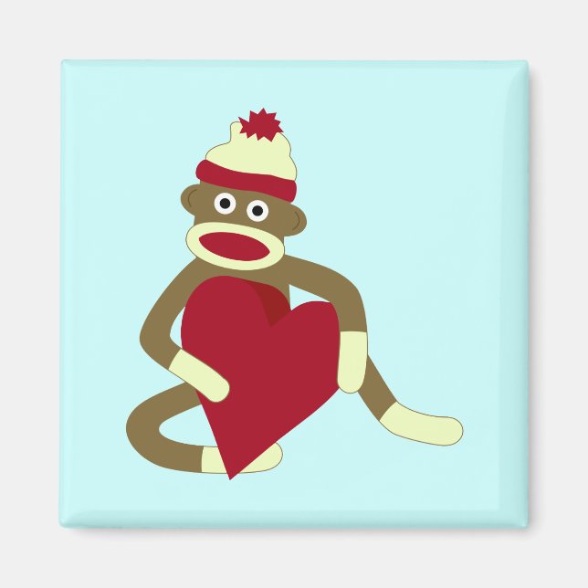 Sock monkey Kärlek Heart Magnet (Framsidan)