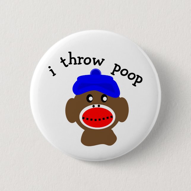 Sock monkey "KASTAR JAG POOP ", Knapp (Framsida)