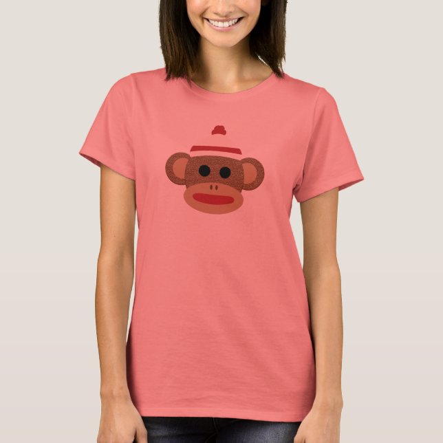 Sock monkey Kvinnor - Ringer T-Shirt, vit/röd Tee Shirt (Framsida)