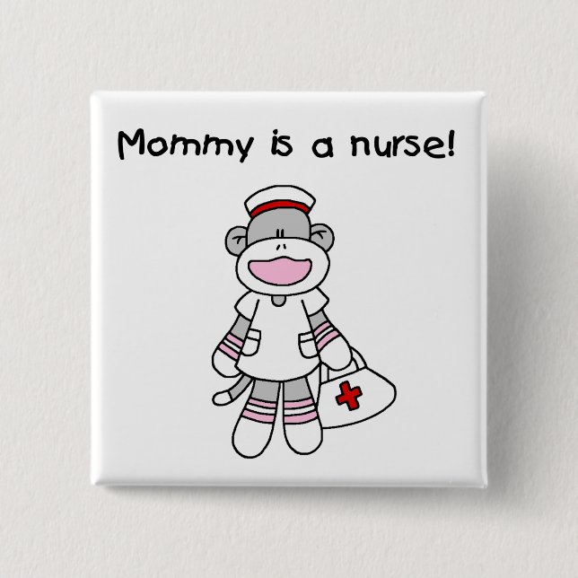 Sock monkey Mamma Nurse T-shirts och presenter Knapp (Framsida)