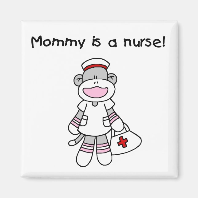Sock monkey Mamma Nurse T-shirts och presenter Magnet (Framsidan)