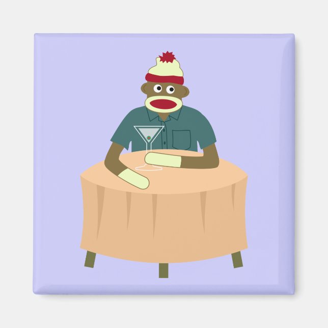 Sock monkey Martini Nightklubb Magnet (Framsidan)