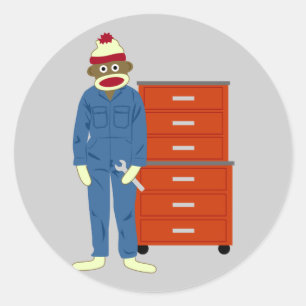 Sock monkey Mechanic Runt Klistermärke