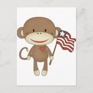 Sock monkey med flagga vykort