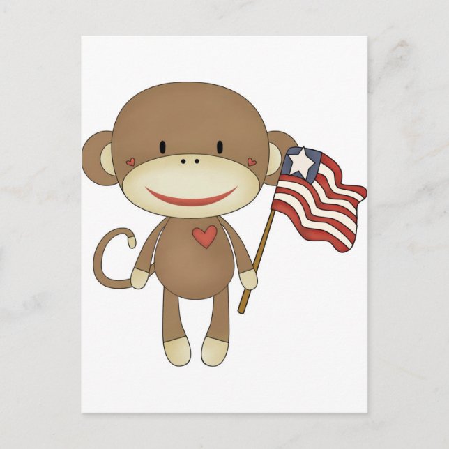Sock monkey med flagga vykort (Framsida)