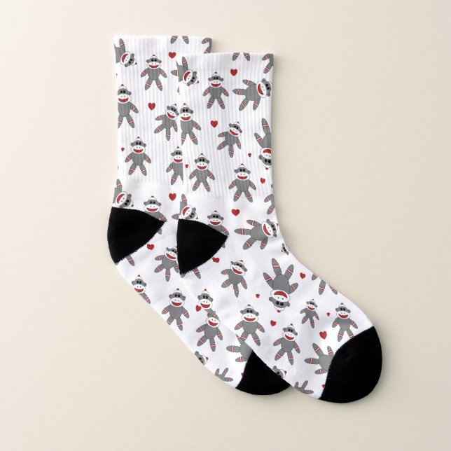 Sock monkey med Red Hearts Mönster Strumpor (Par)