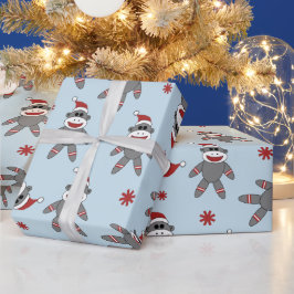 Sock monkey med Santa Hat Blue-Helgdagar Presentpapper
