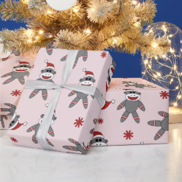Sock monkey med Santa Hat Rosa Jul Helgdagar Presentpapper