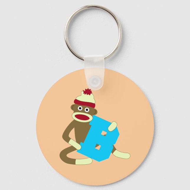 Sock monkey Monogram Boy B Nyckelring (Framsida)