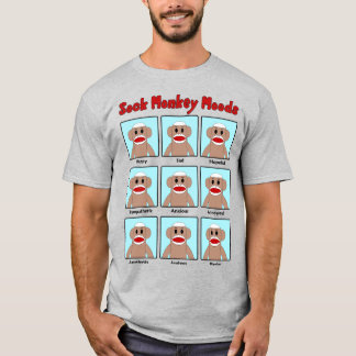 Sock monkey Moods färgad T Shirt