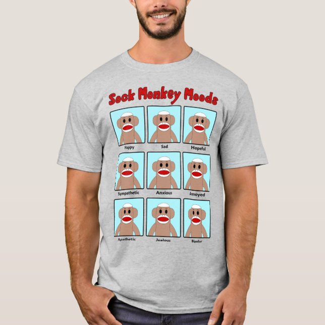 Sock monkey Moods färgad T Shirt (Framsida)