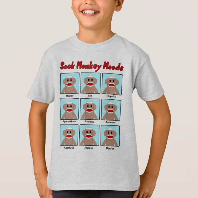 Sock monkey Moods Kids T-Shirt (Framsida)