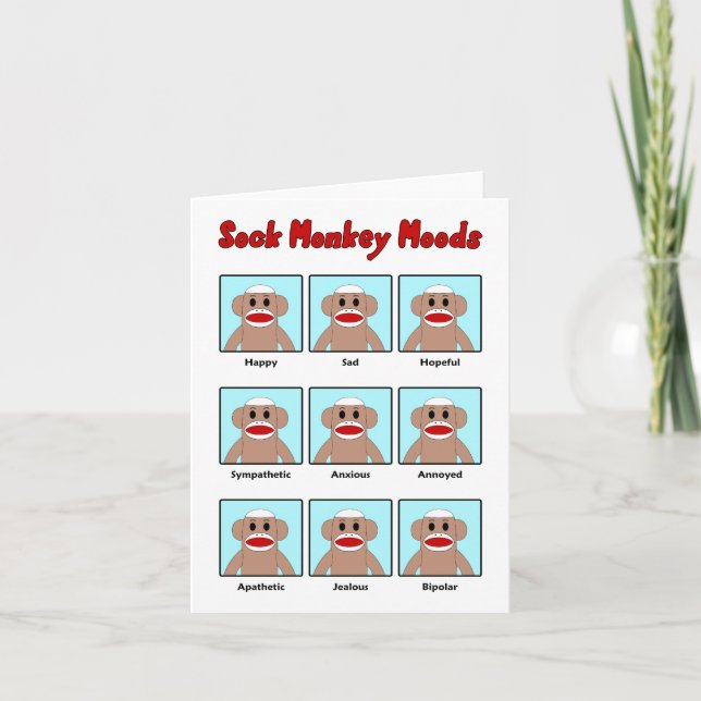 Sock monkey Moods Note Card Kort (Framsida)