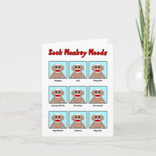 sock monkey Moods Note Card Kort
