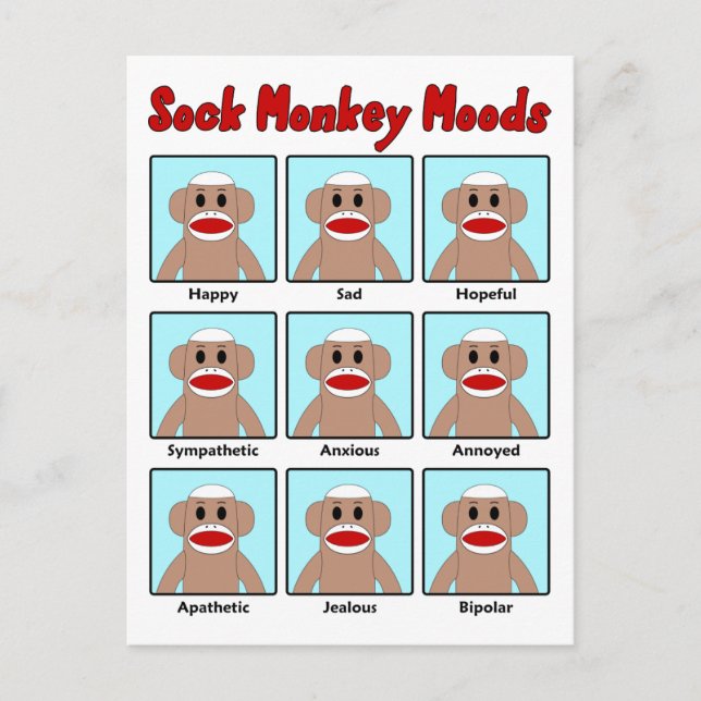 Sock monkey Moods-vykort Vykort (Framsida)