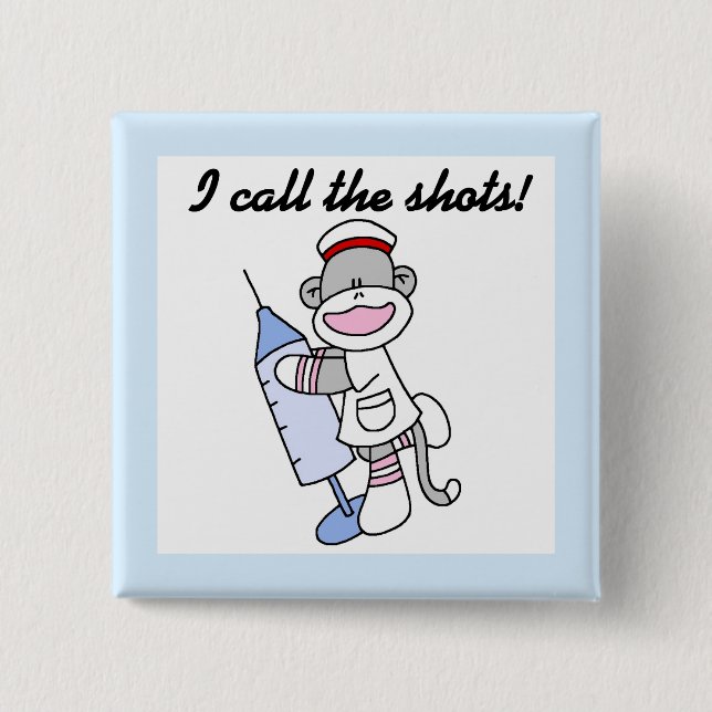 Sock monkey Nurse, jag kallar på Shots Gifts Knapp (Framsida)
