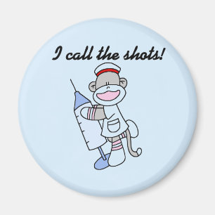 Sock monkey Nurse, jag kallar på Shots Gifts Magnet